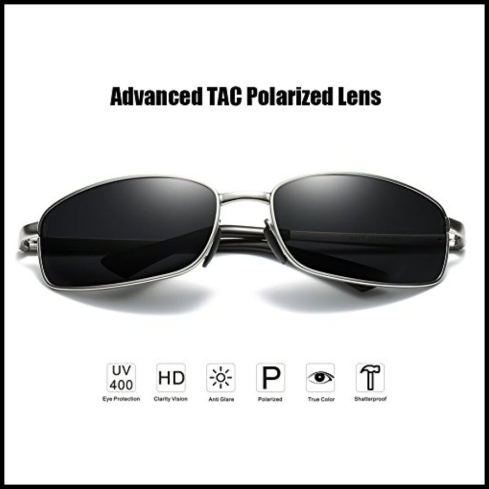 Wrap Polarized Sunglasses Rectangular Metal Frame… - image 3